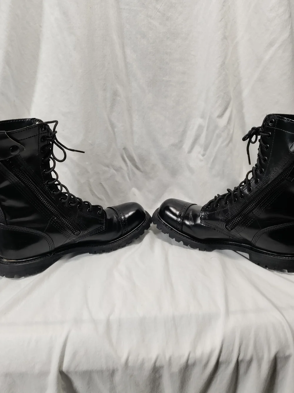 Men's Black Lace-Up Tactical Boots Jump Boots with Side Zip